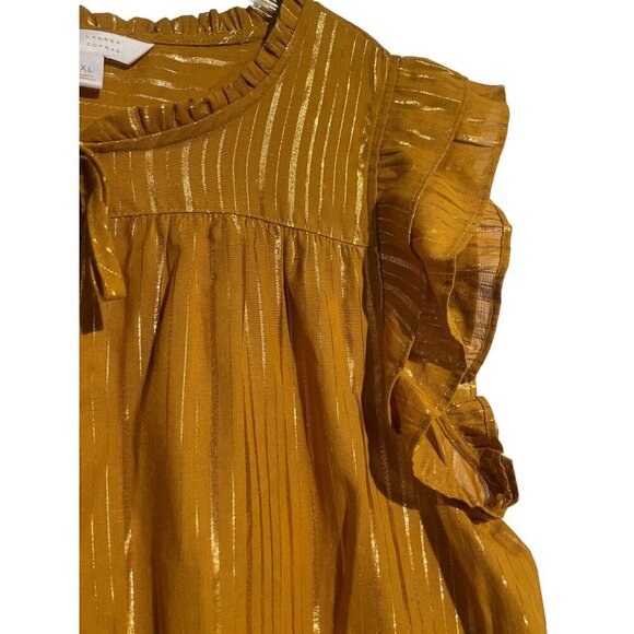 Lauren Conrad Women's Cold Shoulder Ruffled Sleeveless Tie Neck Top Brown Size X - Picture 3 of 4